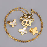 Golden Flower with Butterfly Pendant Surface Mounted Shells Jewelry Set