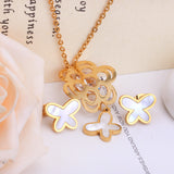 Golden Flower with Butterfly Pendant Surface Mounted Shells Jewelry Set