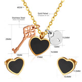 Steel/Gold Cut Three Shapes Pendant with White/Black Shell Jewelry Set