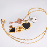 Steel/Gold Cut Three Shapes Pendant with White/Black Shell Jewelry Set