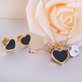 Steel/Gold Cut Three Shapes Pendant with White/Black Shell Jewelry Set