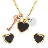 Steel/Gold Cut Three Shapes Pendant with White/Black Shell Jewelry Set