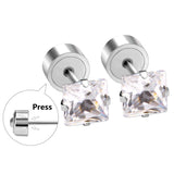 3mm - 5mm Steel Color Square Diamond Tap Plug Earrings