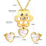 Golden Flower with Heart Pendant Surface Mounted Shells Jewelry Set