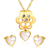 Golden Flower with Heart Pendant Surface Mounted Shells Jewelry Set