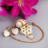 Golden Flower with Heart Pendant Surface Mounted Shells Jewelry Set