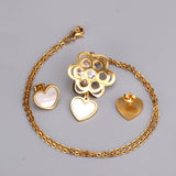 Golden Flower with Heart Pendant Surface Mounted Shells Jewelry Set