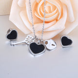 Steel/Gold Cut Three Shapes Pendant with White/Black Shell Jewelry Set