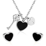 Steel/Gold Cut Three Shapes Pendant with White/Black Shell Jewelry Set