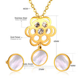 Golden Flower with Round Pendant Surface Set with Seashells Jewelry