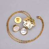 Golden Flower with Round Pendant Surface Set with Seashells Jewelry