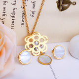 Golden Flower with Round Pendant Surface Set with Seashells Jewelry