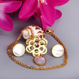 Golden Flower with Round Pendant Surface Set with Seashells Jewelry