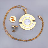 Gold Round Pendant with Two Xichang Scalloped Sticky Shells Jewelry Set