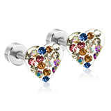 12 pairs 9mm steel/golden heart shaped sludge mix/five colors/white white sludge screw plugs