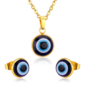 Gold/Steel Simple Style Single Blue Eye Bead Jewelry Set