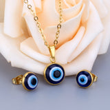 Gold/Steel Simple Style Single Blue Eye Bead Jewelry Set