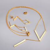 Steel/Gold/Rose Gold Glossy V-Shape Jewelry Set