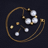 Gold/Steel Three White Pearls + 4 Gold Beads Jewelry Set