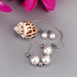 Gold/Steel Three White Pearls + 4 Gold Beads Jewelry Set