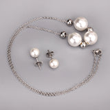 Gold/Steel Three White Pearls + 4 Gold Beads Jewelry Set