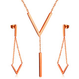 Steel/Gold/Rose Gold Glossy V-Shape Jewelry Set