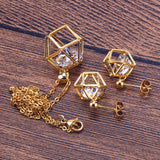 Gold/Steel Mesh Wisps with Geometric Interior + Diamond Jewelry Set