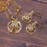 Gold/Steel Hexagonal Wispy Hexagonal Interior + Diamond Jewelry Set