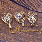 Gold/steel emery mesh hollowed out teardrop interior + diamond jewelry set