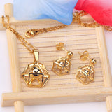 Gold/Steel Hexagonal Wispy Hexagonal Interior + Diamond Jewelry Set