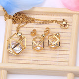 Gold/Steel Mesh Wisps with Geometric Interior + Diamond Jewelry Set