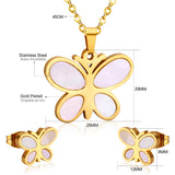 Steel/golden finish cut + butterfly shape with white shells adhered jewelry set