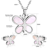 Steel/golden finish cut + butterfly shape with white shells adhered jewelry set