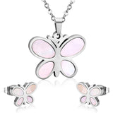 Steel/golden finish cut + butterfly shape with white shells adhered jewelry set