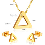 Steel/golden surface cut triangle jewelry set without diamonds in glossy finish