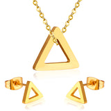 Steel/golden surface cut triangle jewelry set without diamonds in glossy finish