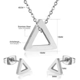 Steel/golden surface cut triangle jewelry set without diamonds in glossy finish