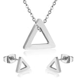 Steel/golden surface cut triangle jewelry set without diamonds in glossy finish