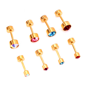 12 pairs 3mm/5mm steel color/gold cylinder AB color diamonds/rose diamonds/big red diamonds/aquamarine diamonds screw plugs