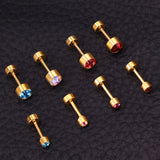 12 pairs 3mm/5mm steel color/gold cylinder AB color diamonds/rose diamonds/big red diamonds/aquamarine diamonds screw plugs