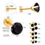 12 pairs 3mm/4mm/5mm/6mm/7mm steel/golden four-grip round white/black diamond screw plugs