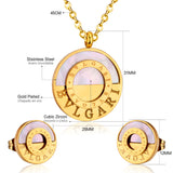 Steel/Gold Cut Roman Numerals + Glue Semi-Circular White Shells Jewelry Set