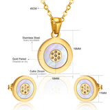 Steel/Gold Cut and Glue White Round Shells Jewelry Set