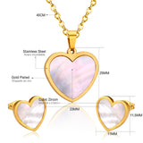 Steel/golden cut sticky heart white shell jewelry set