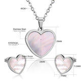 Steel/golden cut sticky heart white shell jewelry set