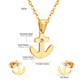 Gold/Steel Frosted/Smooth Cut Anchor Shape Jewelry Set with/without Diamonds