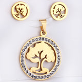 Steel/golden smooth partially glued diamond hollow tree cut jewelry set