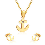 Gold/Steel Frosted/Smooth Cut Anchor Shape Jewelry Set with/without Diamonds