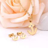 Gold/Steel Frosted/Smooth Cut Anchor Shape Jewelry Set with/without Diamonds