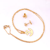 Gold/Steel Frosted/Smooth Cut Anchor Shape Jewelry Set with/without Diamonds